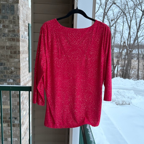 🆕🌹JM Collection Red Jacquard Knit Sparkle Top Glam Blouse Size XL Petite Large - Picture 4 of 16